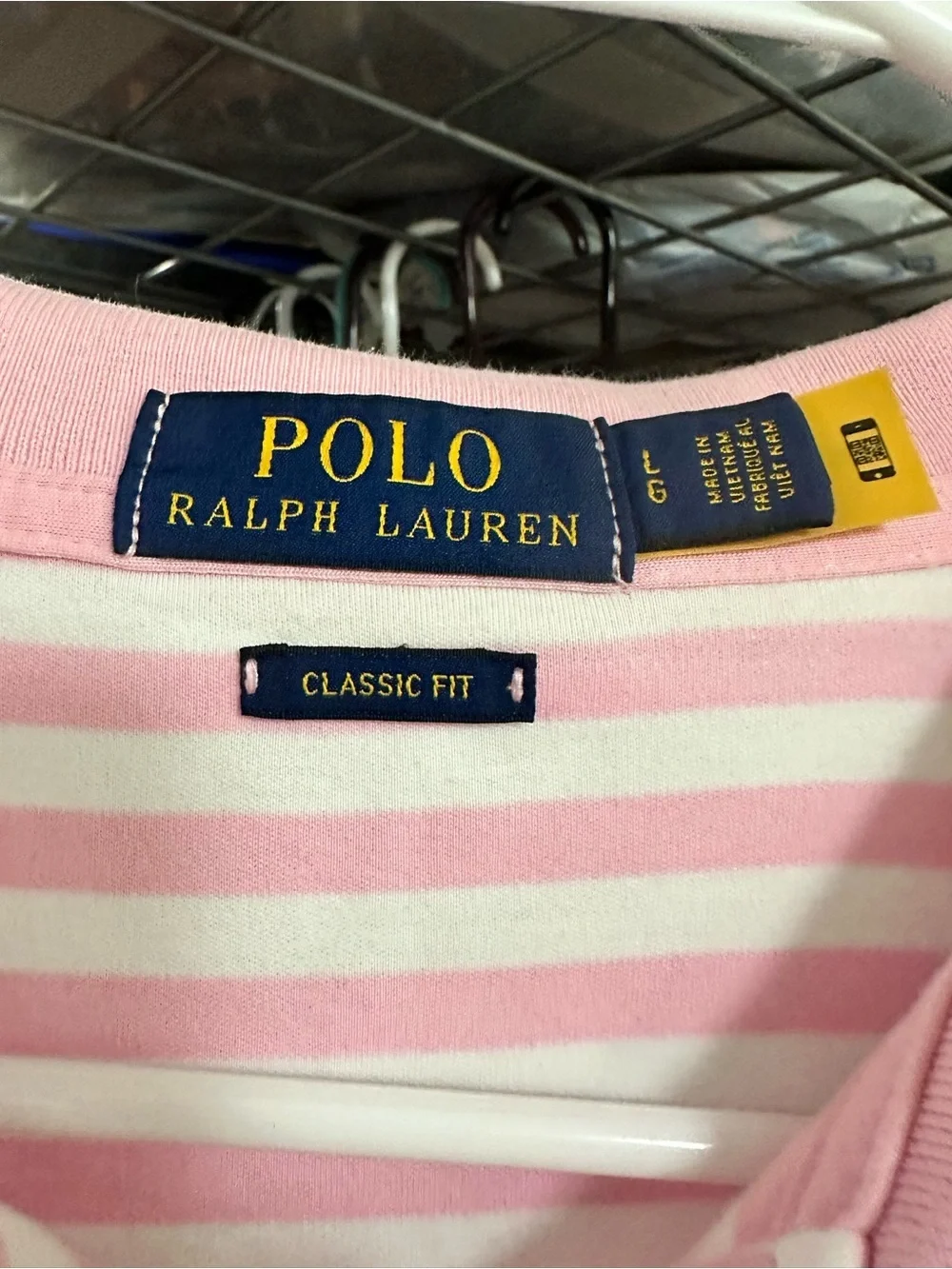 Ralph Lauren Pink & White Striped Polo Shirt with Navy Pony